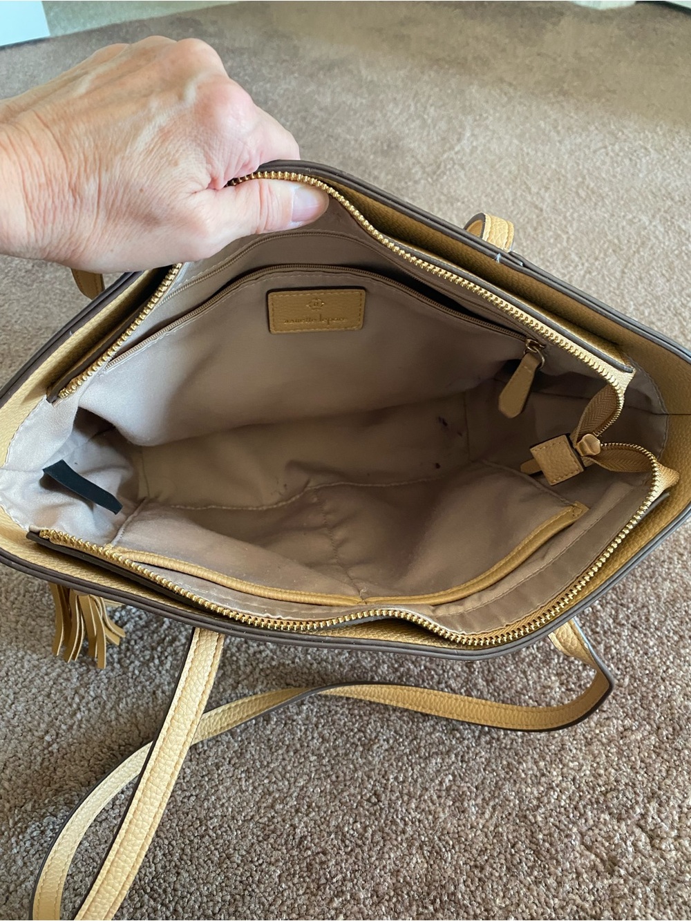 Nanette Lepore Beige Two-Tone Tote with Faux Suede - Picture 10 of 12